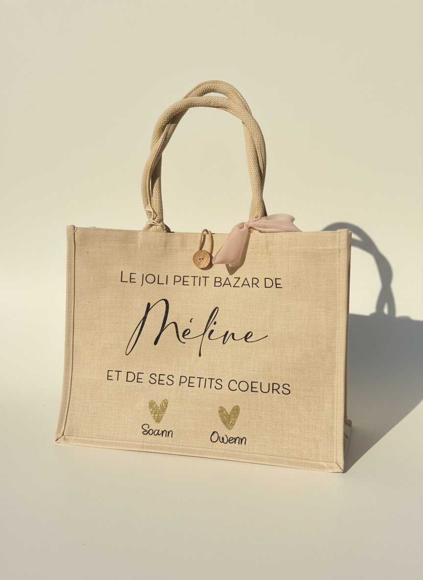 Grand cabas avec bouton « ses petits cœurs »