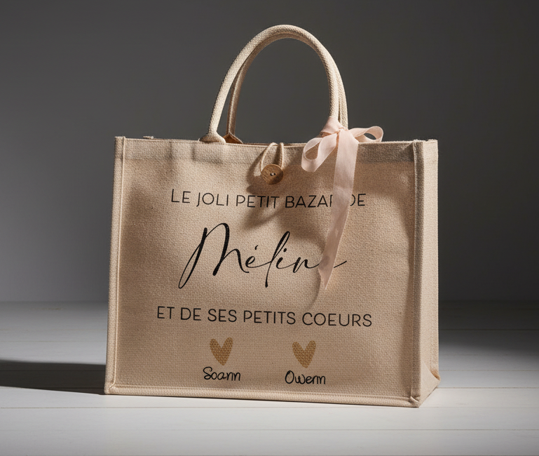 Grand cabas avec bouton « ses petits cœurs »