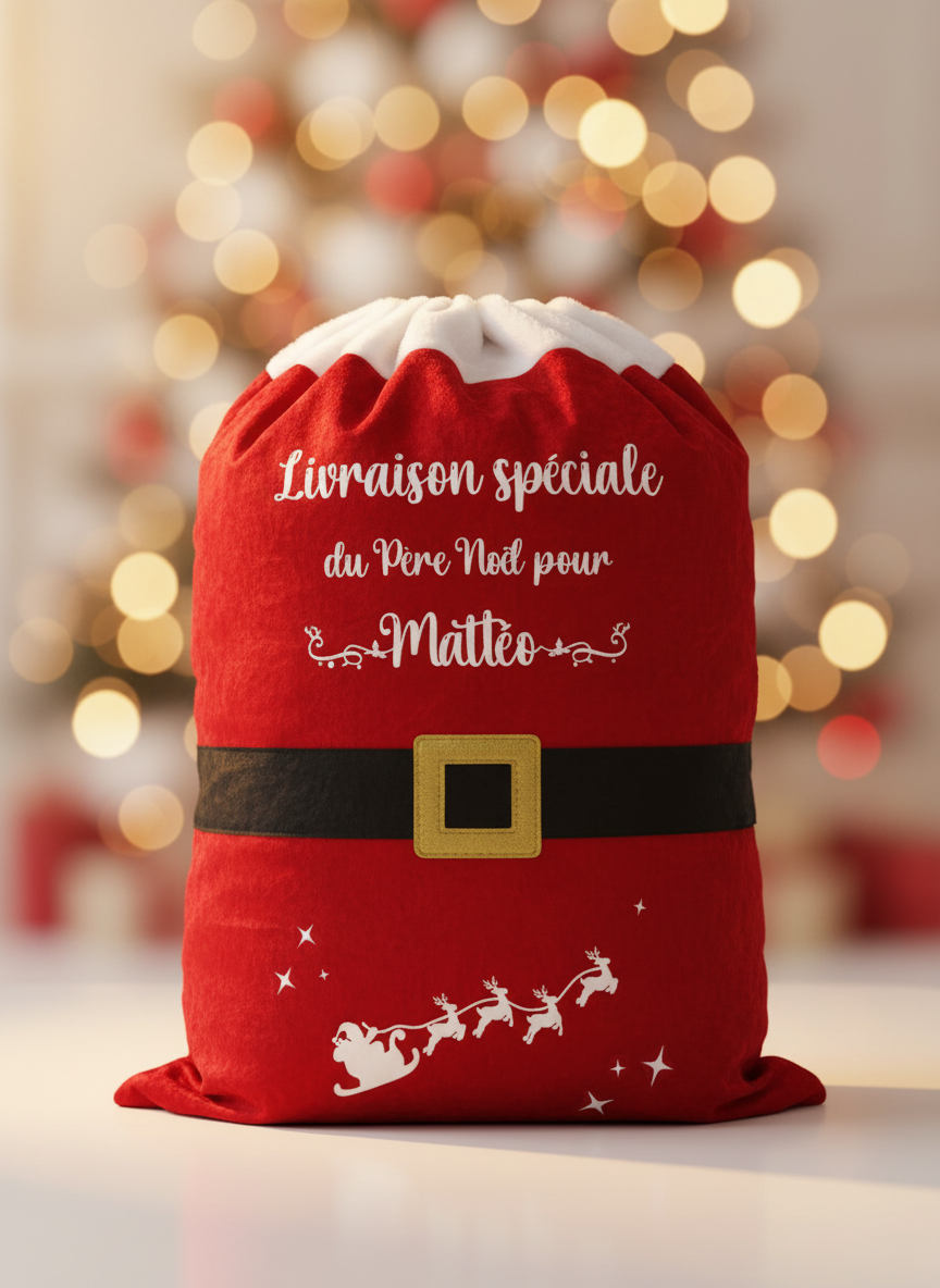 Hotte du Père Noël Personnalisée – Le cadeau magique et unique pour Noël !